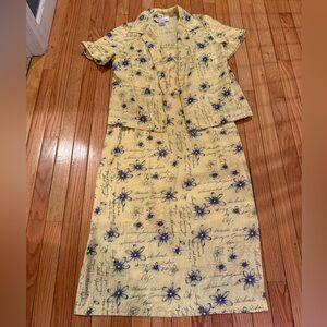 VTG Sarah Elizabeth Yellow Blue Floral Dress Matching Jacket grannycore